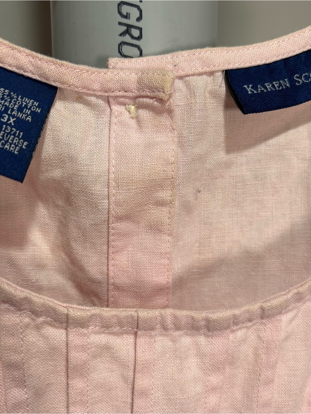 Karen Scott Linen Blend Pink Sleeveless Dress Plus Sz 3X Classic Button Detail - Picture 2 of 9